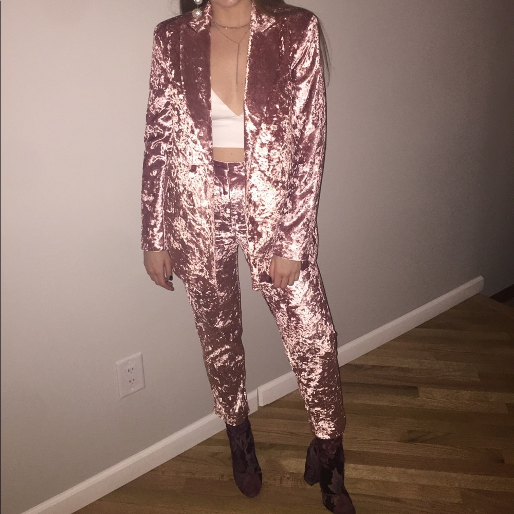 Blush Pink Topshop Velvet Suit